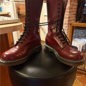 Dr. Martens Burgundy Leather Lace-Up Combat Boots
